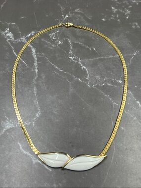 Rare Vintage Direction One Gold Herringbone Chain Enamel Necklace
